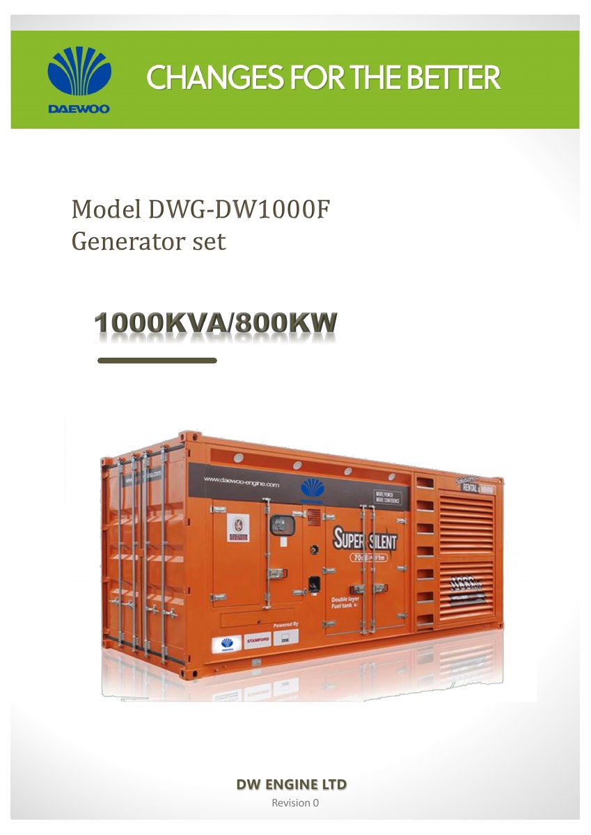 DWG-DW1000F Daewoo Generator