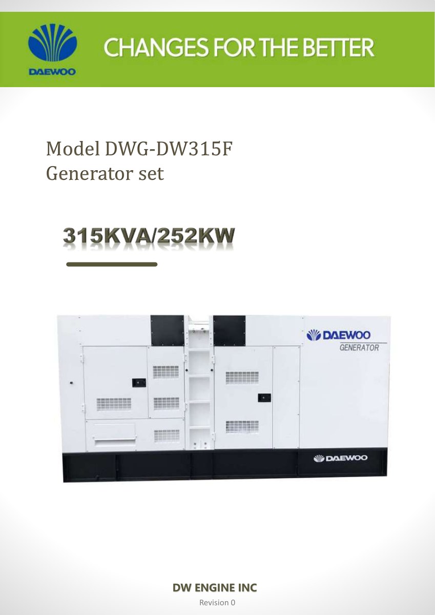 DWG-DW315F Daewoo Generator
